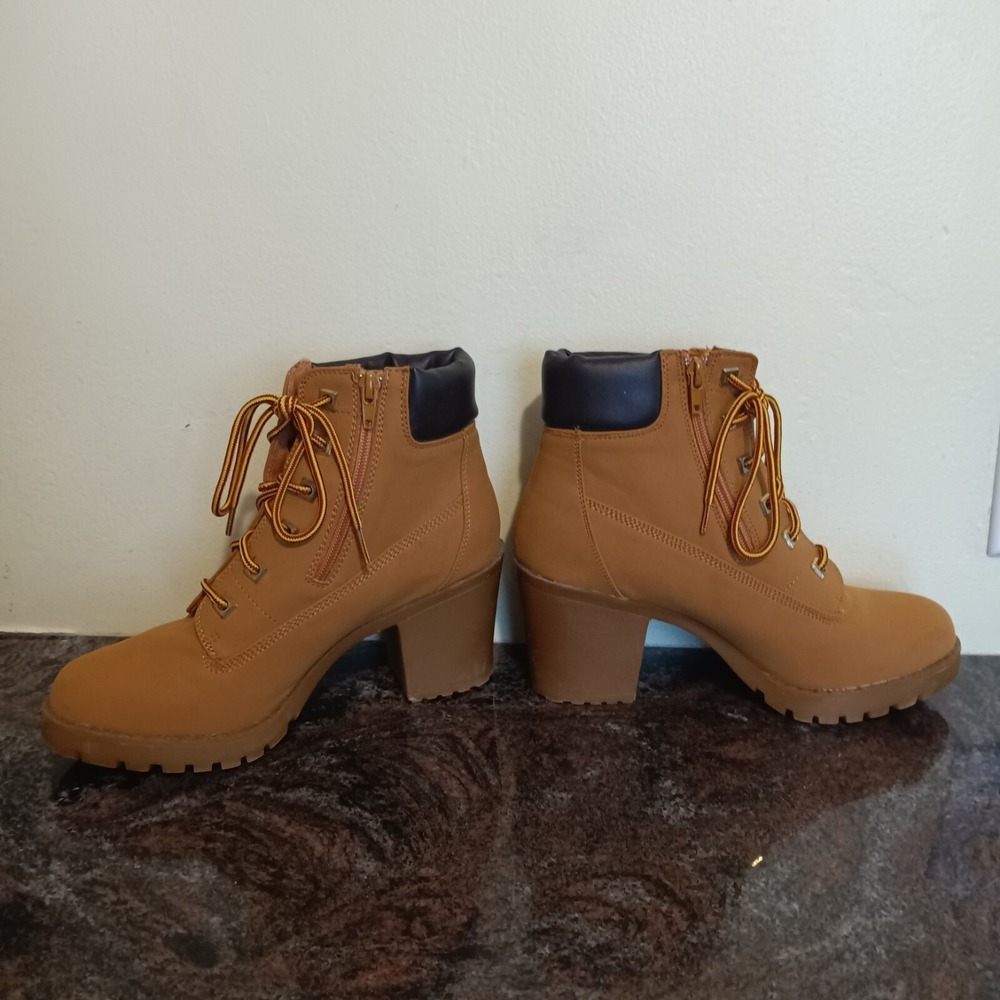 Zigisoho Womens Workboot Style Heeled Boots – Tan - Size 8 1/2 - Picture 5 of 10